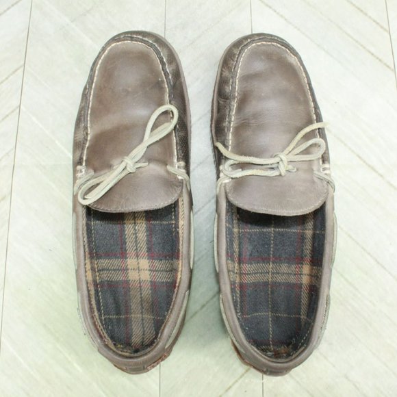 LL Bean Brown Leather Flannel Lined Handsewn Moccasin Slippers Size 11 M - Picture 7 of 9